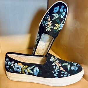 Anthropologie Black Floral Slip-On Sneakers